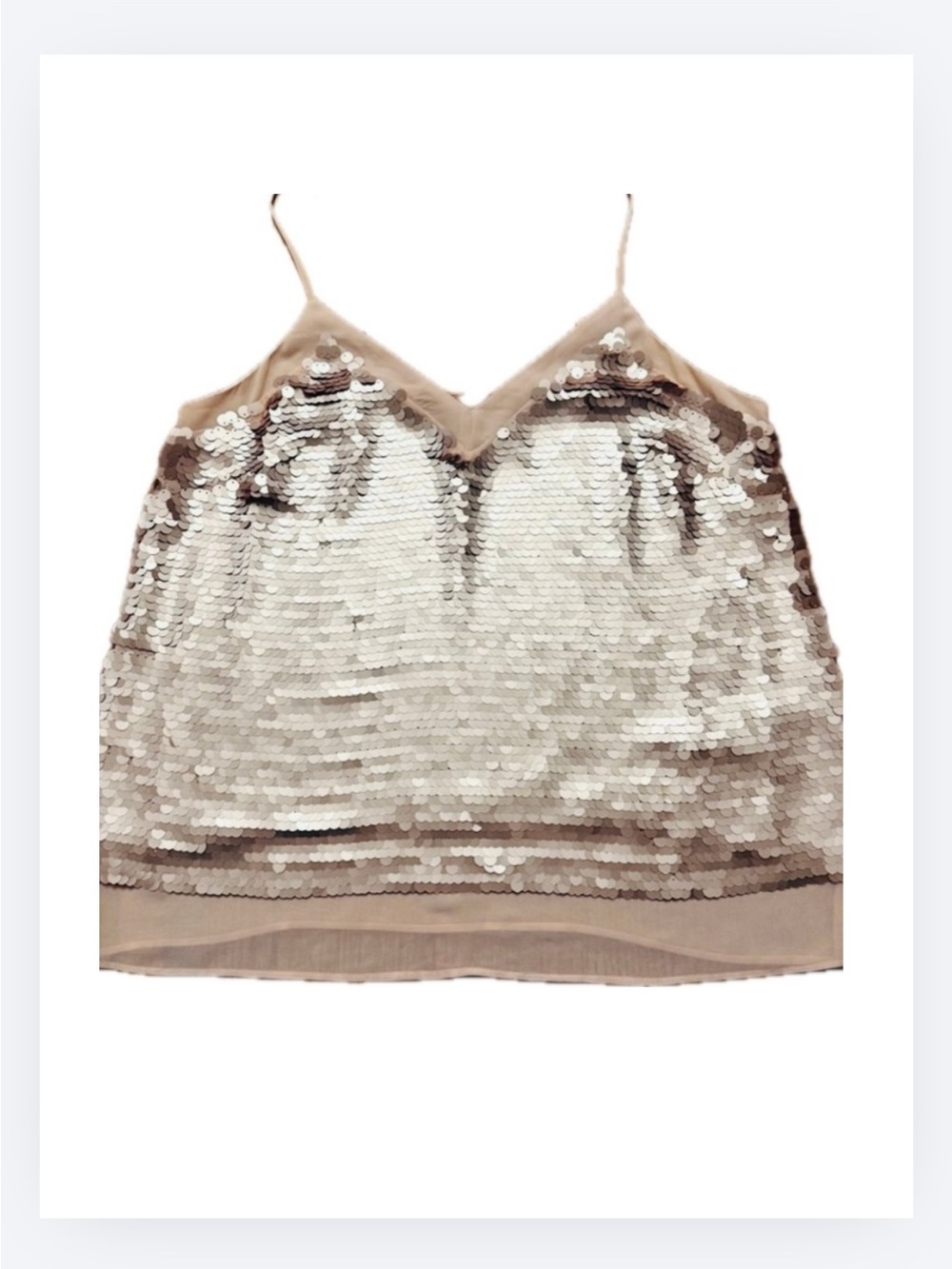 Anthropologie Sequin Metallic Rose Gold V-Neck Cami Tank Top Size 12 - Picture 3 of 11